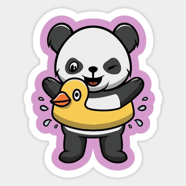 Cute Panda wearing duck float Sticker by Cubbone